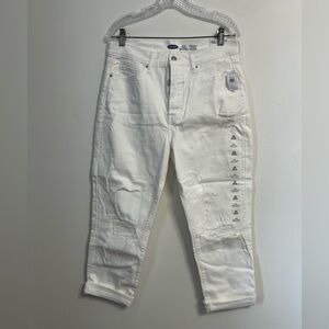 Old Navy‎ White Sky-HI Straight Extra High Rise Ripped Jeans